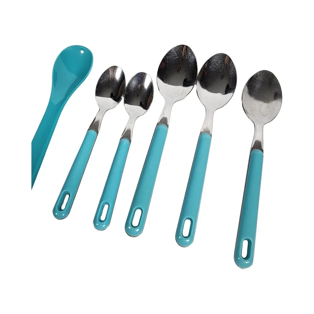 8pc Flatware Set Turquoise Blue Handles Stainless Steel Knives‎ Spoons Utensils